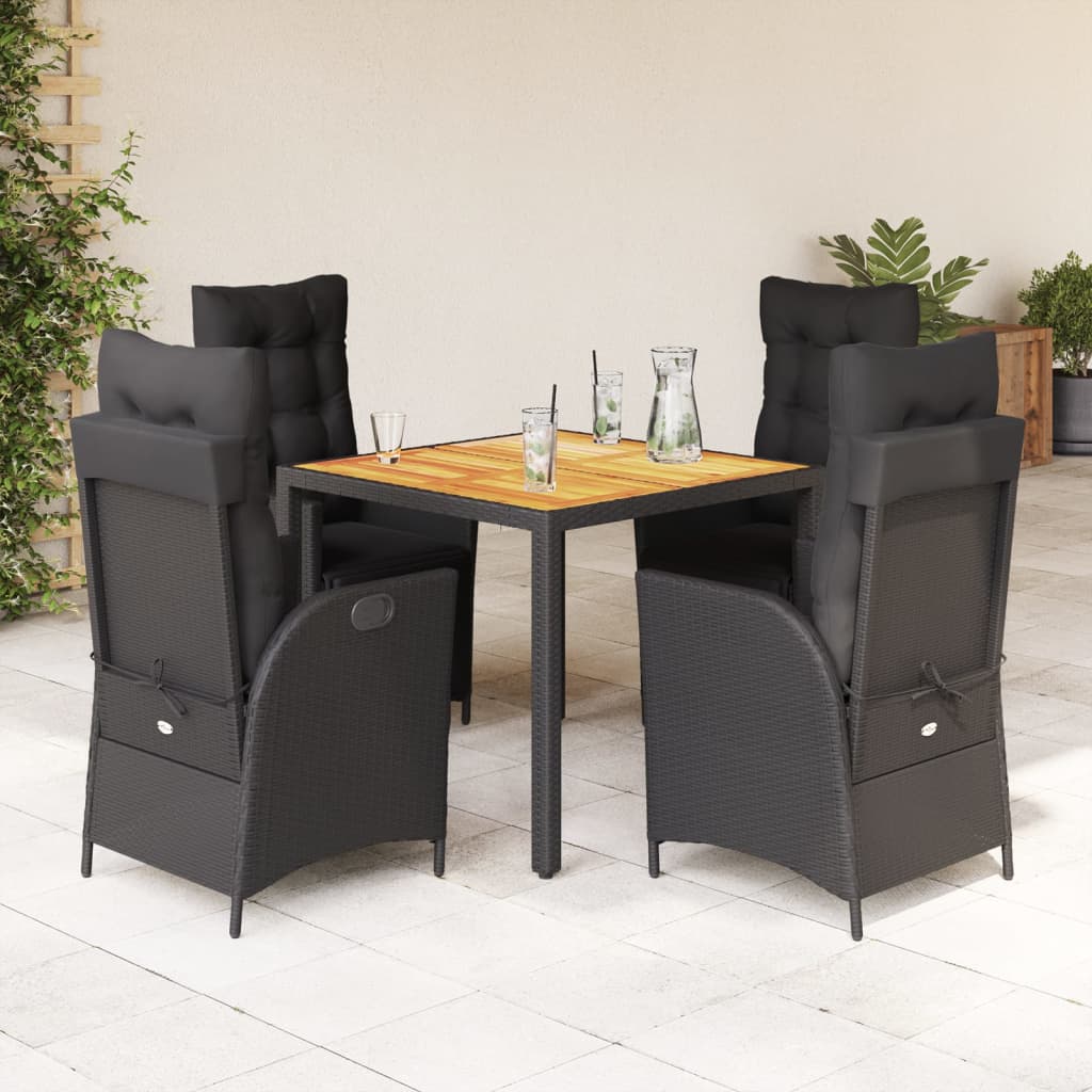 5-tlg. Garten-Essgruppe mit Kissen Schwarz Poly Rattan