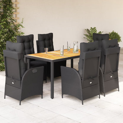 7-tlg. Garten-Essgruppe mit Kissen Schwarz Poly Rattan