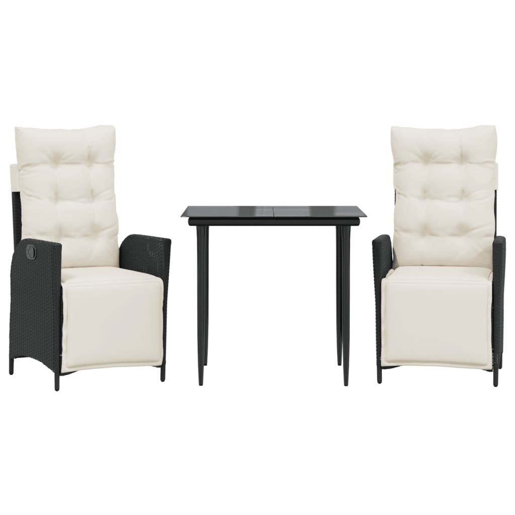 3-tlg. Garten-Essgruppe mit Kissen Schwarz Poly Rattan