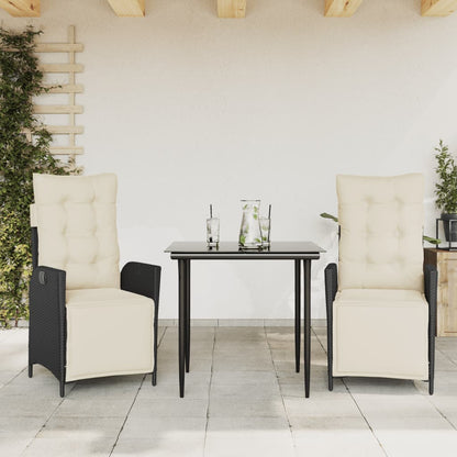 3-tlg. Garten-Essgruppe mit Kissen Schwarz Poly Rattan