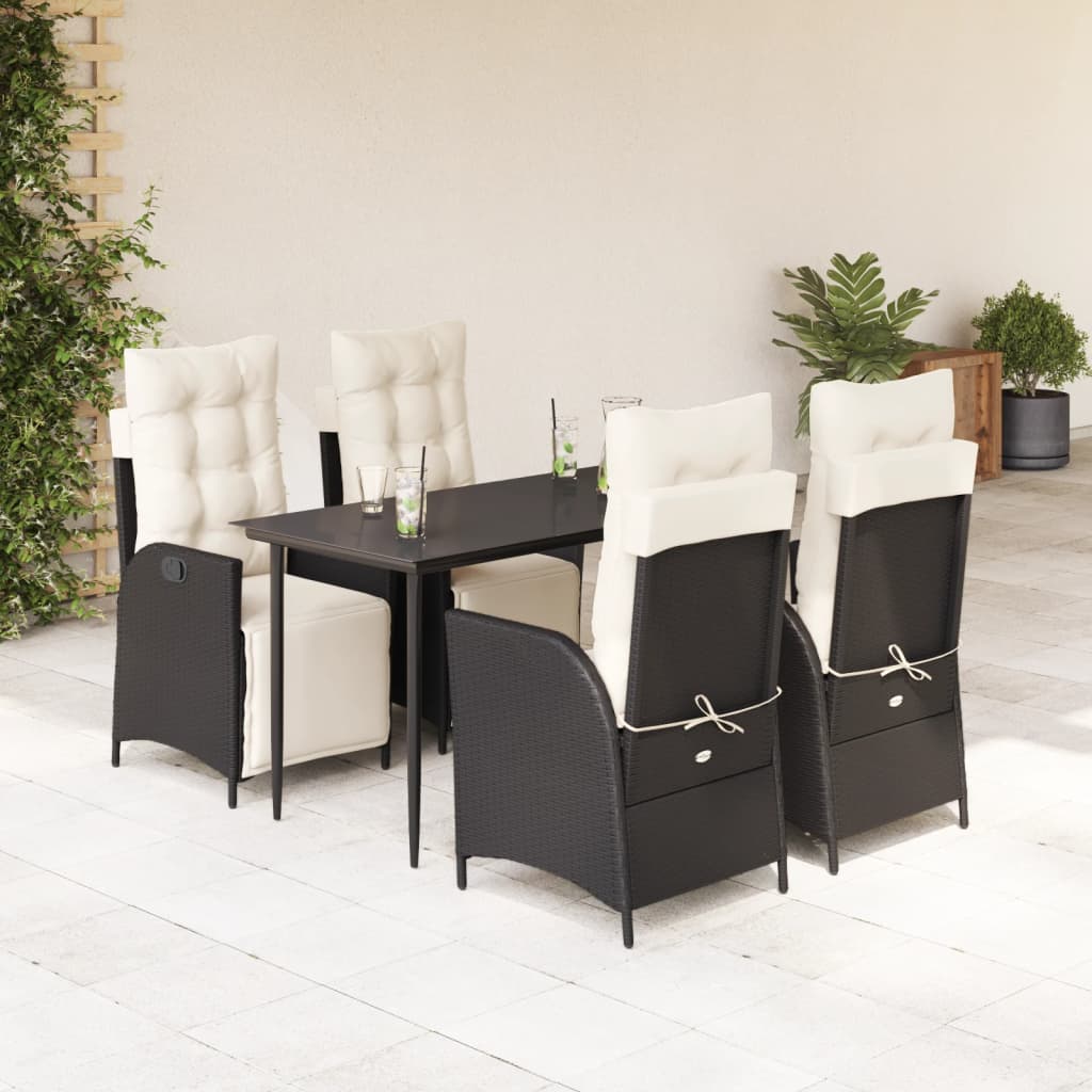 5-tlg. Garten-Essgruppe mit Kissen Schwarz Poly Rattan