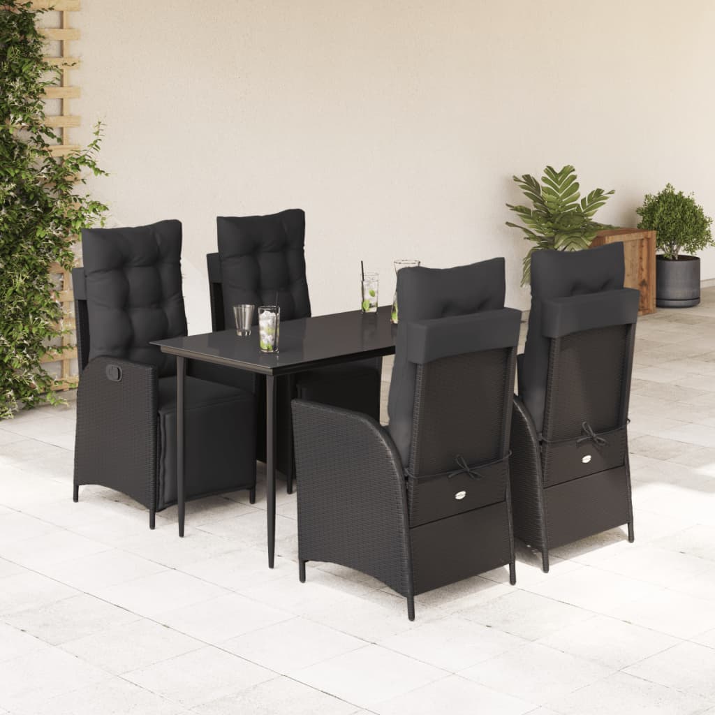 5-tlg. Garten-Essgruppe mit Kissen Schwarz Poly Rattan