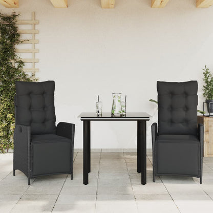 3-tlg. Garten-Essgruppe mit Kissen Schwarz Poly Rattan