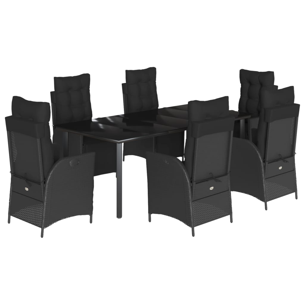 7-tlg. Garten-Essgruppe mit Kissen Schwarz Poly Rattan