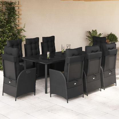 9-tlg. Garten-Essgruppe mit Kissen Schwarz Poly Rattan