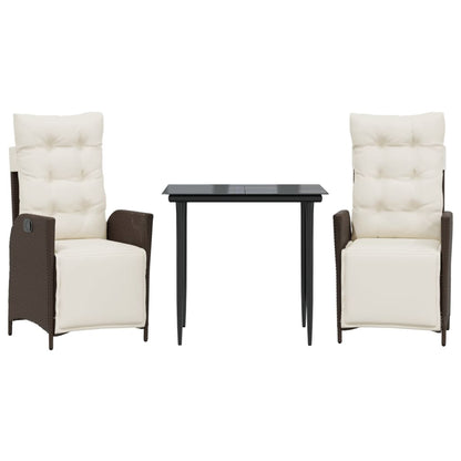 3-tlg. Garten-Essgruppe mit Kissen Braun Poly Rattan