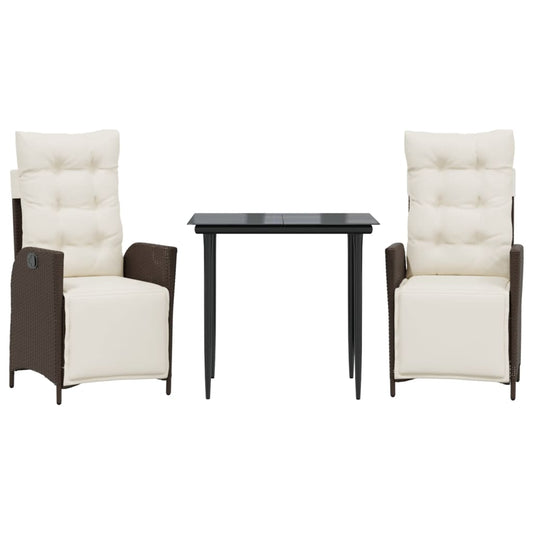 3-tlg. Garten-Essgruppe mit Kissen Braun Poly Rattan