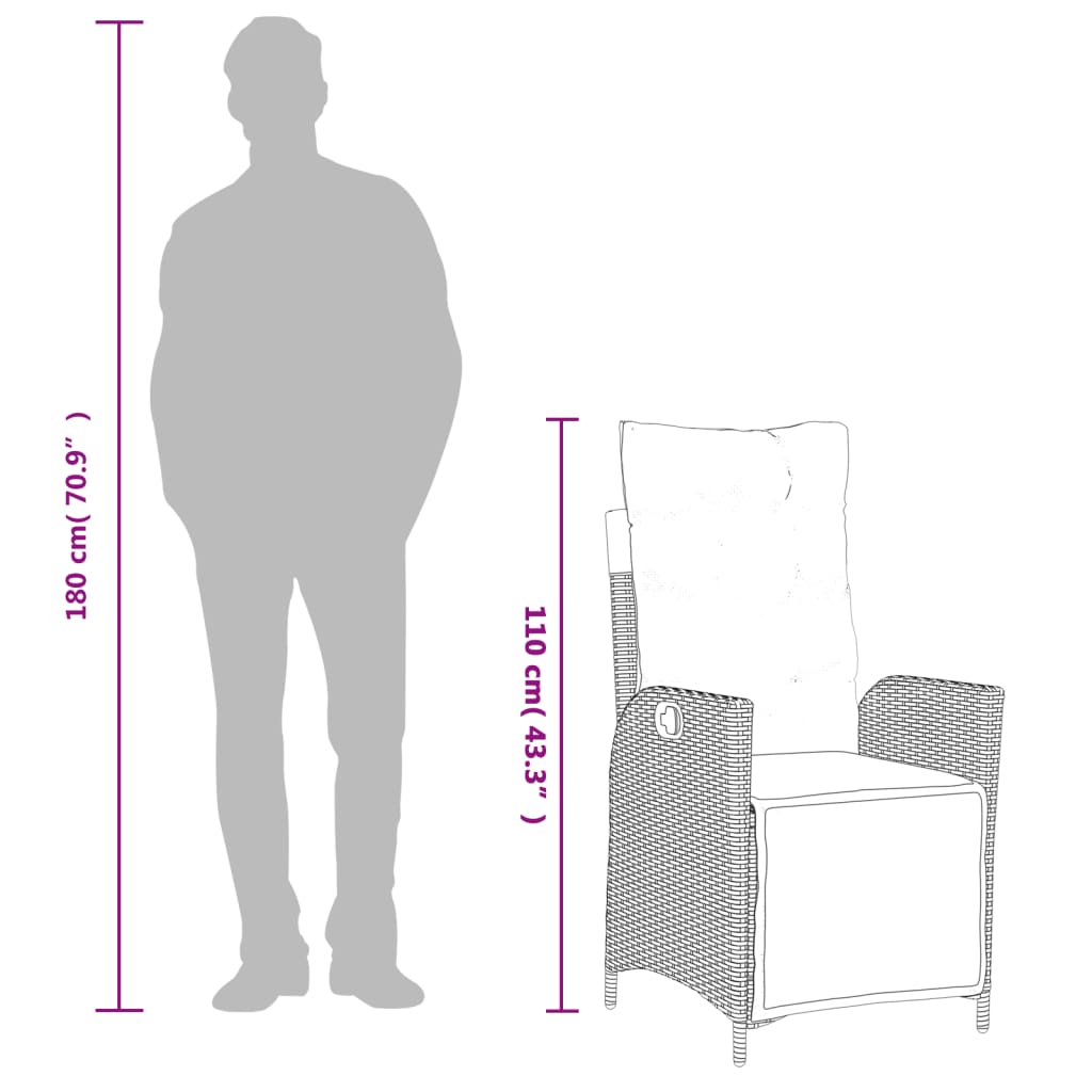 3-tlg. Garten-Essgruppe mit Kissen Braun Poly Rattan