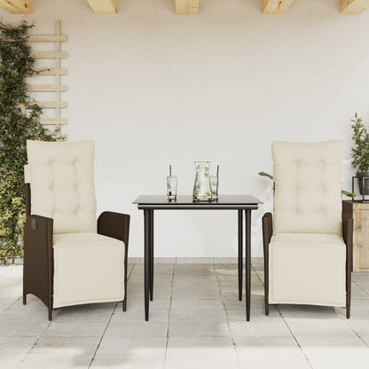 3-tlg. Garten-Essgruppe mit Kissen Braun Poly Rattan