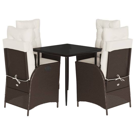 5-tlg. Garten-Essgruppe mit Kissen Braun Poly Rattan