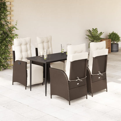 5-tlg. Garten-Essgruppe mit Kissen Braun Poly Rattan