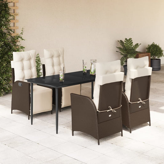 5-tlg. Garten-Essgruppe mit Kissen Braun Poly Rattan