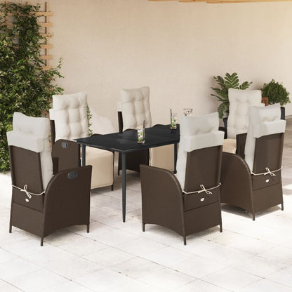 7-tlg. Garten-Essgruppe mit Kissen Braun Poly Rattan