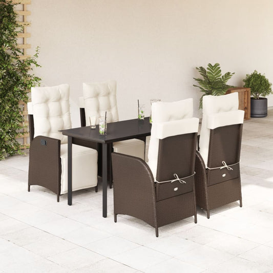 5-tlg. Garten-Essgruppe mit Kissen Braun Poly Rattan