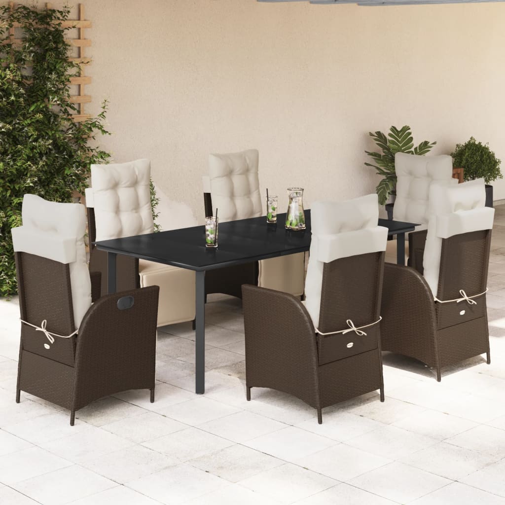 7-tlg. Garten-Essgruppe mit Kissen Braun Poly Rattan