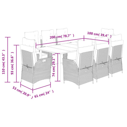 9-tlg. Garten-Essgruppe mit Kissen Braun Poly Rattan