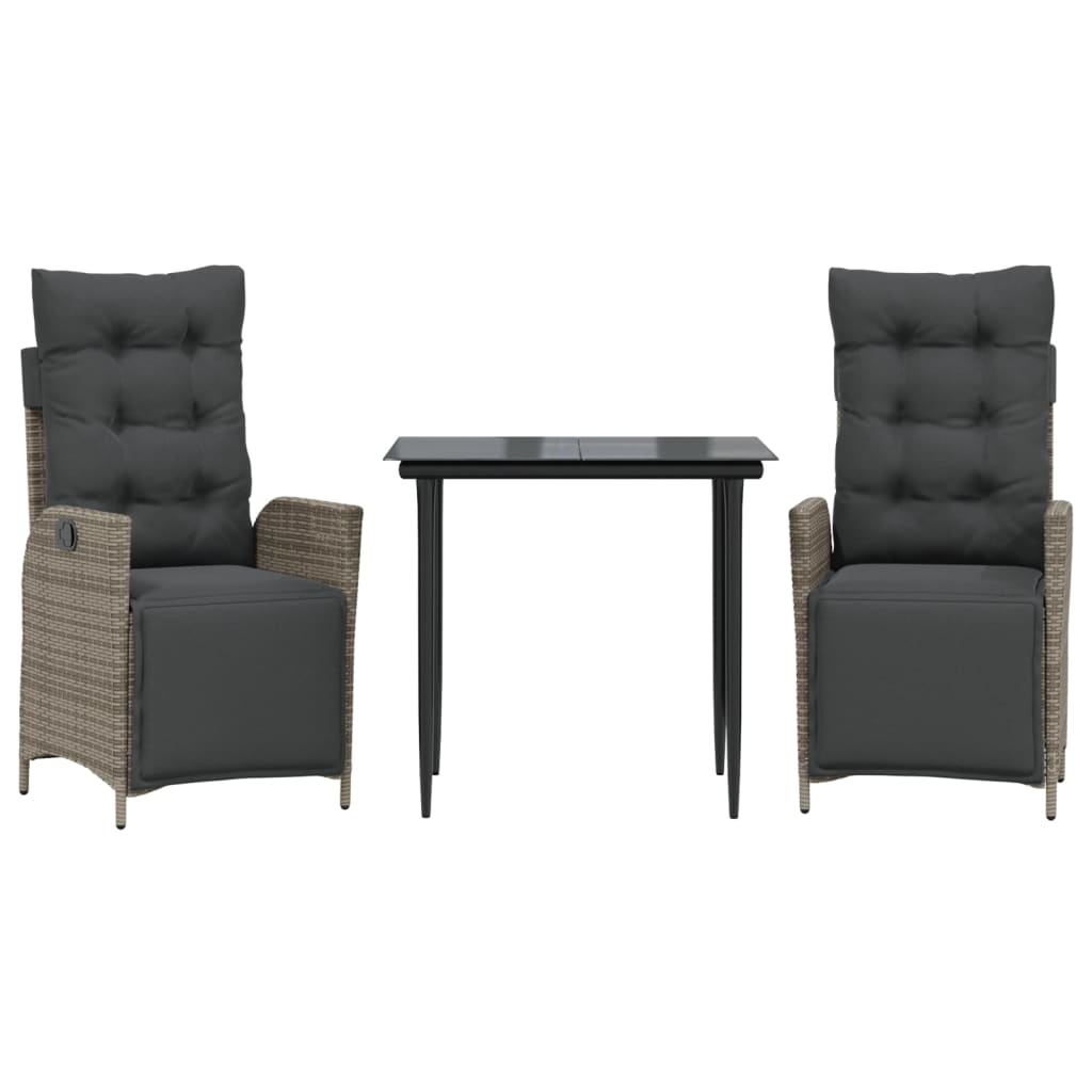 3-tlg. Garten-Essgruppe mit Kissen Grau Poly Rattan