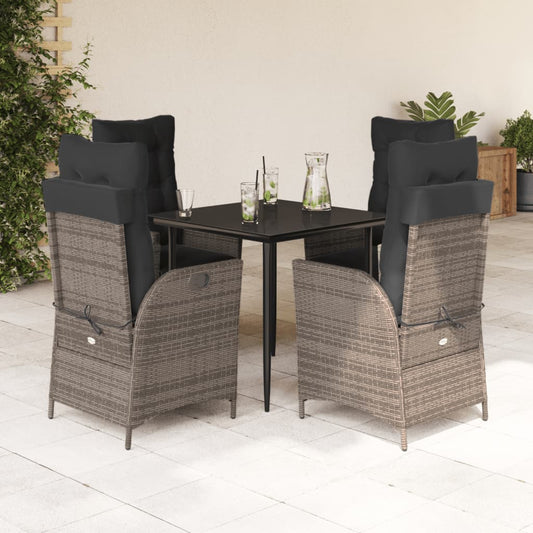 5-tlg. Garten-Essgruppe mit Kissen Grau Poly Rattan