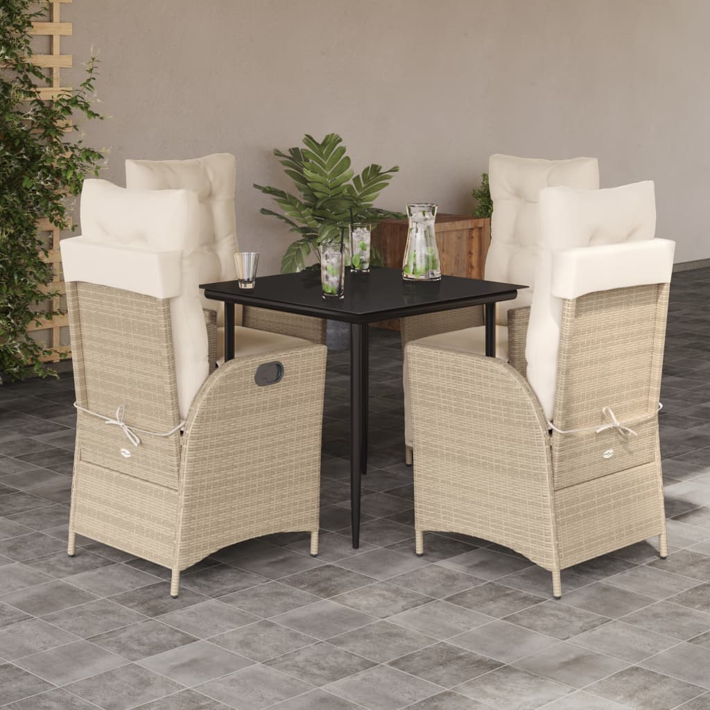 5-tlg. Garten-Essgruppe mit Kissen Beige Poly Rattan