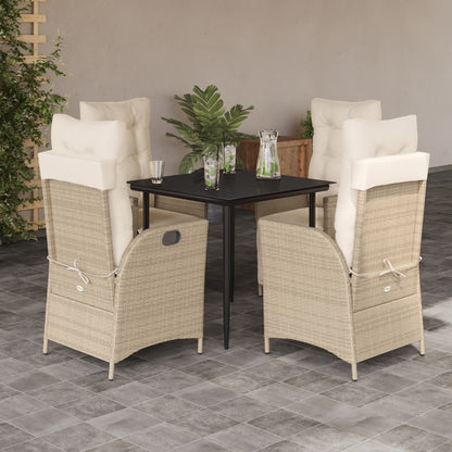 5-tlg. Garten-Essgruppe mit Kissen Beige Poly Rattan