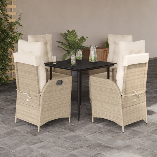 5-tlg. Garten-Essgruppe mit Kissen Beige Poly Rattan