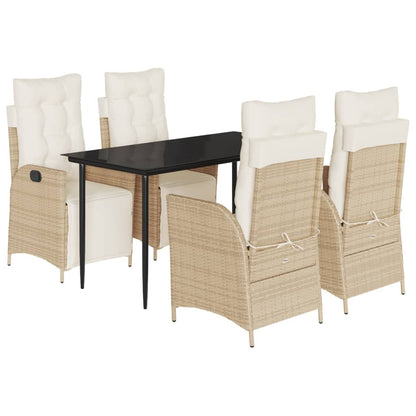 5-tlg. Garten-Essgruppe mit Kissen Beige Poly Rattan
