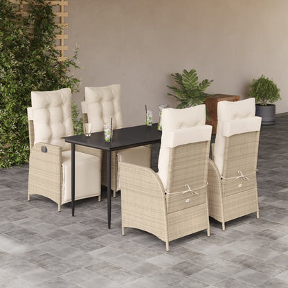5-tlg. Garten-Essgruppe mit Kissen Beige Poly Rattan
