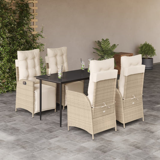 5-tlg. Garten-Essgruppe mit Kissen Beige Poly Rattan