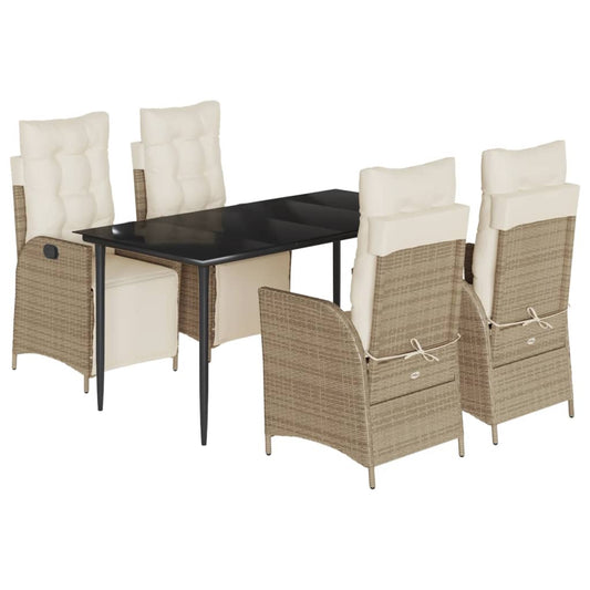 5-tlg. Garten-Essgruppe mit Kissen Beige Poly Rattan