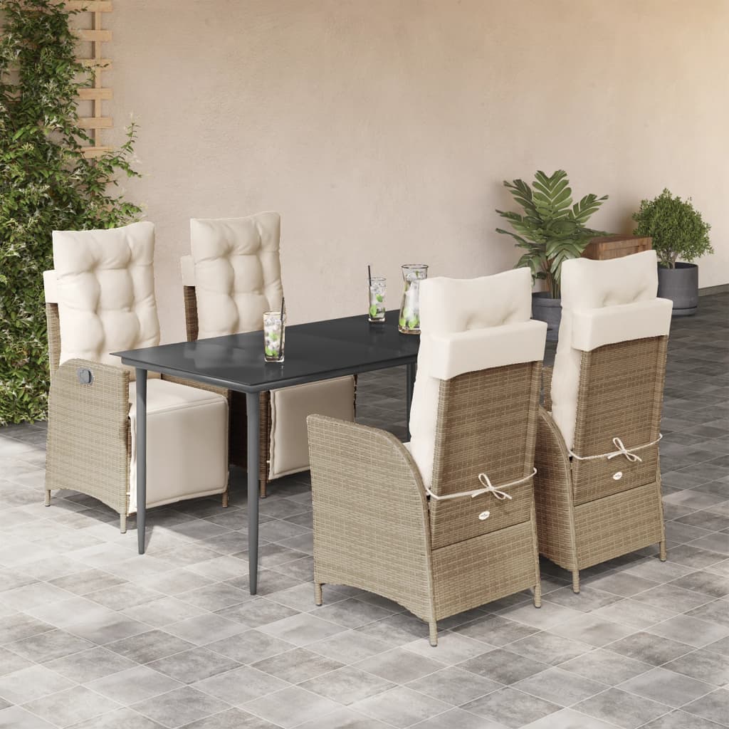 5-tlg. Garten-Essgruppe mit Kissen Beige Poly Rattan