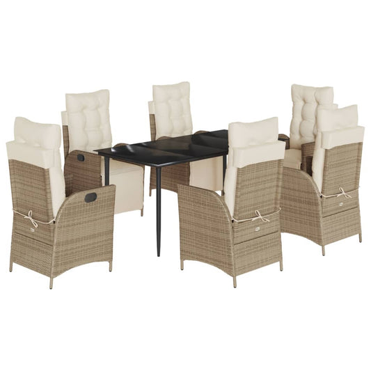 7-tlg. Garten-Essgruppe mit Kissen Beige Poly Rattan