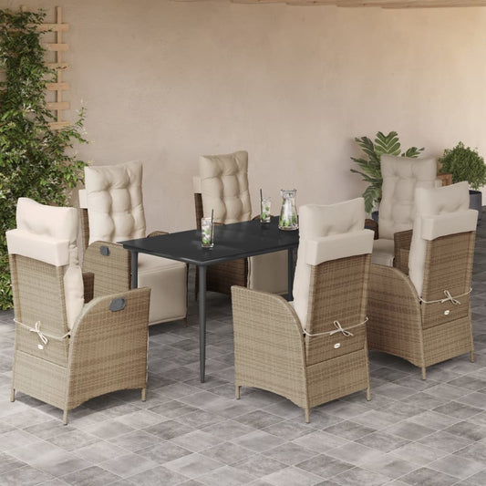 7-tlg. Garten-Essgruppe mit Kissen Beige Poly Rattan