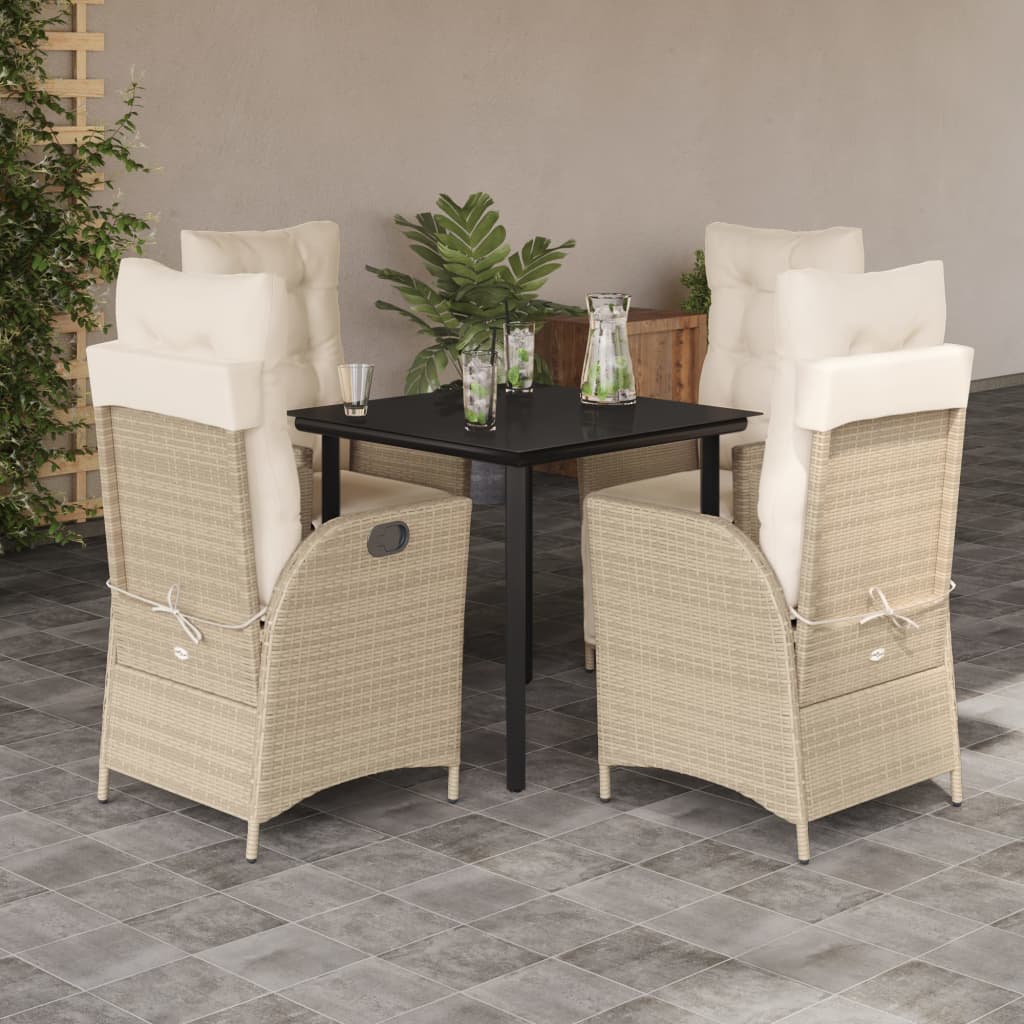 5-tlg. Garten-Essgruppe mit Kissen Beige Poly Rattan