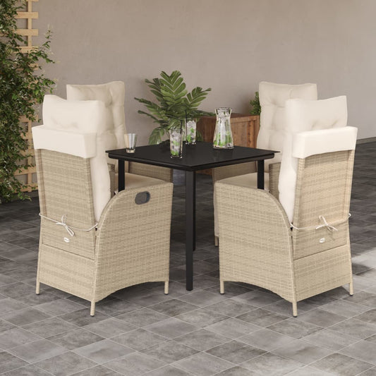 5-tlg. Garten-Essgruppe mit Kissen Beige Poly Rattan