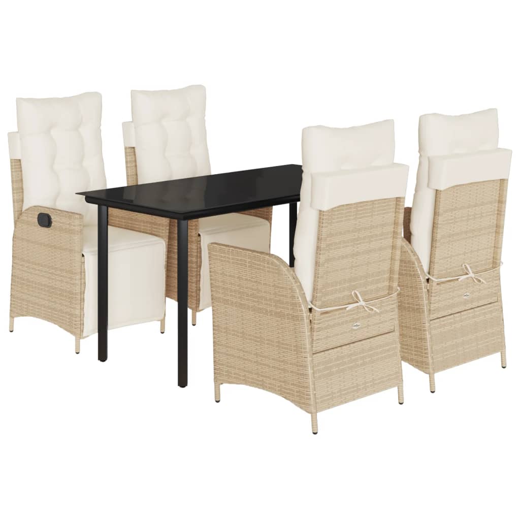 5-tlg. Garten-Essgruppe mit Kissen Beige Poly Rattan