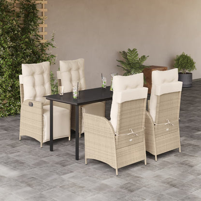 5-tlg. Garten-Essgruppe mit Kissen Beige Poly Rattan