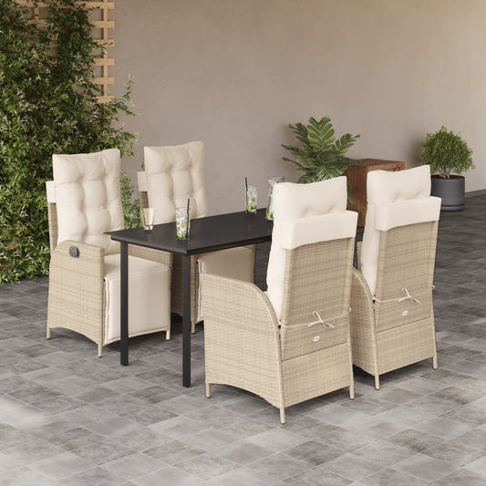 5-tlg. Garten-Essgruppe mit Kissen Beige Poly Rattan