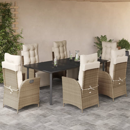 7-tlg. Garten-Essgruppe mit Kissen Beige Poly Rattan