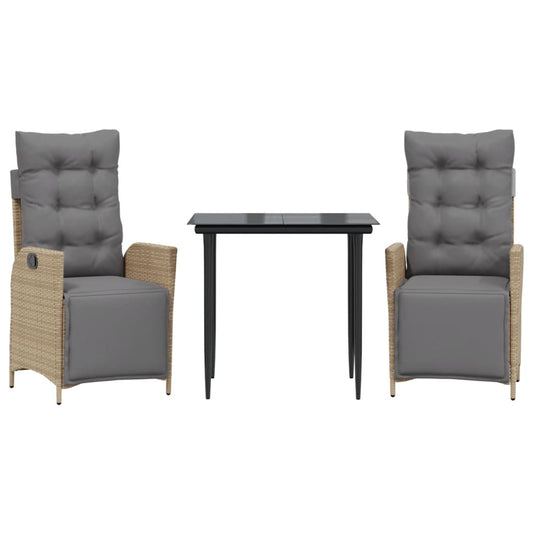 3-tlg. Garten-Essgruppe mit Kissen Beigemischung Poly Rattan