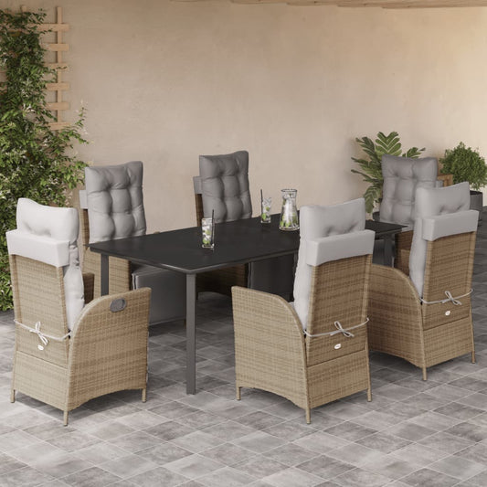 7-tlg. Garten-Essgruppe mit Kissen Beigemischung Poly Rattan