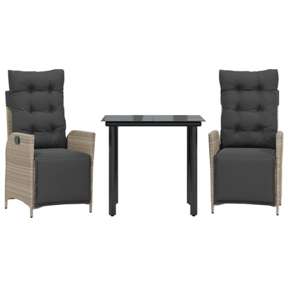 3-tlg. Garten-Essgruppe mit Kissen Hellgrau Poly Rattan