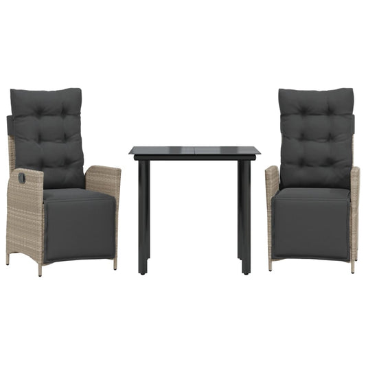 3-tlg. Garten-Essgruppe mit Kissen Hellgrau Poly Rattan