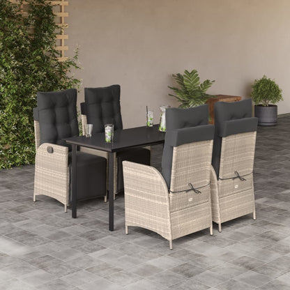 5-tlg. Garten-Essgruppe mit Kissen Hellgrau Poly Rattan