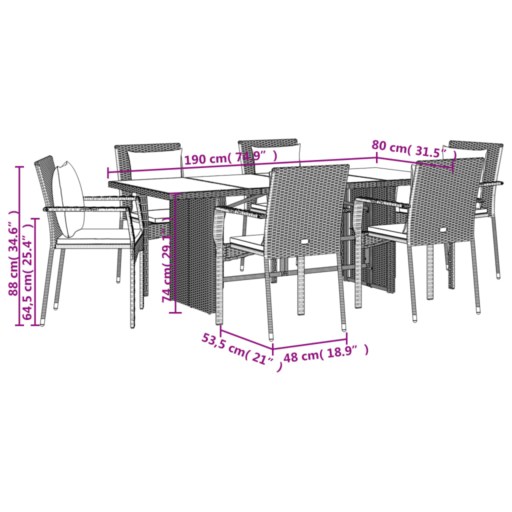 9-tlg. Garten-Essgruppe mit Kissen Grau Poly Rattan