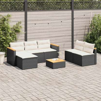 5tlg. Garten-Sofagarnitur mit Kissen Schwarz Poly Rattan Akazie
