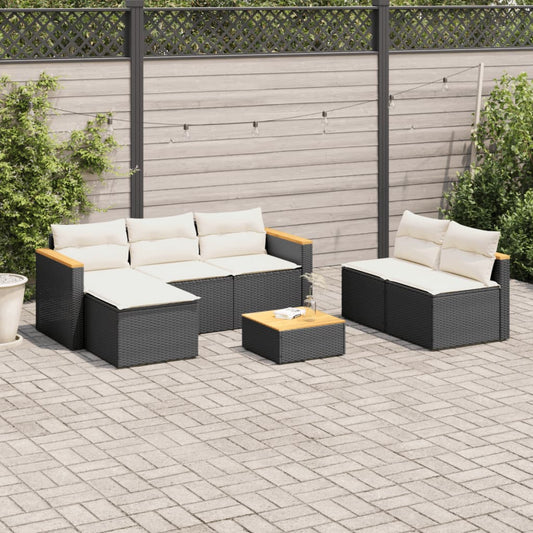 5tlg. Garten-Sofagarnitur mit Kissen Schwarz Poly Rattan Akazie