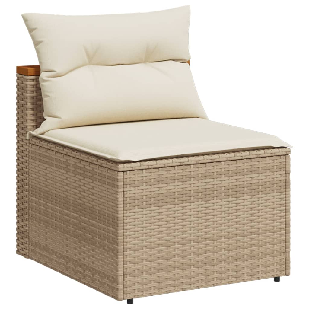 5-tlg. Garten-Sofagarnitur mit Kissen Beige Poly Rattan Akazie