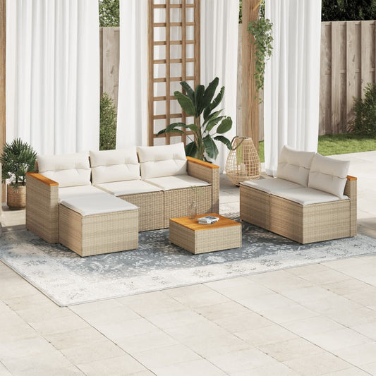 5-tlg. Garten-Sofagarnitur mit Kissen Beige Poly Rattan Akazie