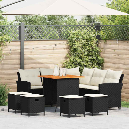6tlg. Garten-Sofagarnitur mit Kissen L-Form Schwarz Poly Rattan