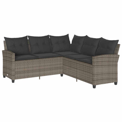 6-tlg. Garten-Sofagarnitur mit Kissen L-Form Grau Poly Rattan